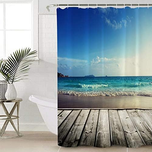 Shower Curtain 36"Wx72"H Shower Curtain Liner, Ocean Beach Beautiful Blue Clouds Coast Shower Curtains for Bathroom, Showers Stall, Camper & Clawfoot Tub, Waterproof Polyester Shower Curtain Set