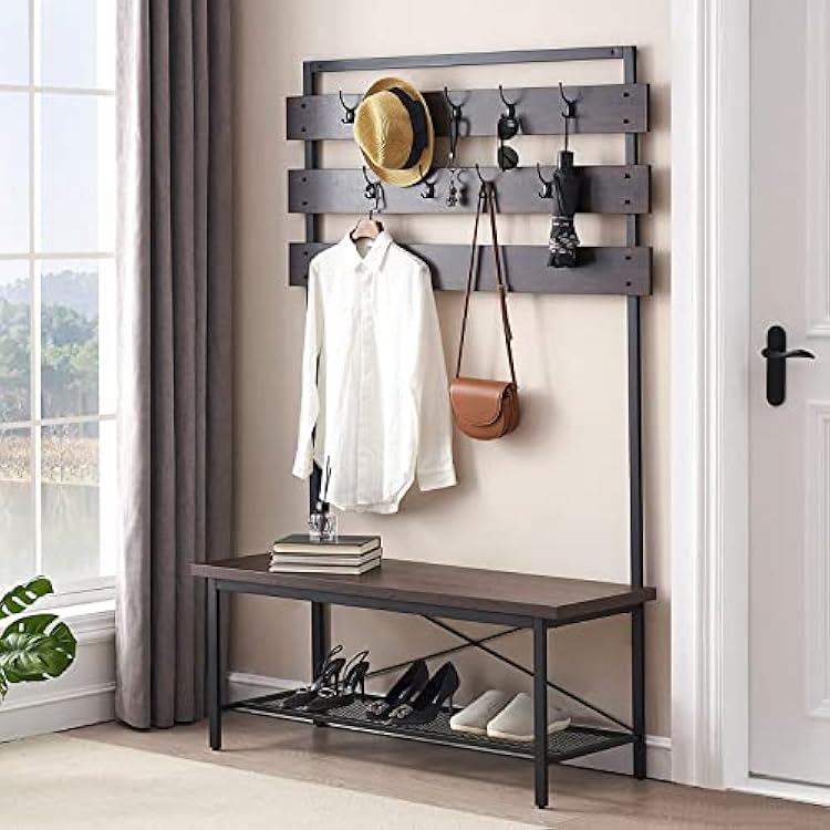 Farmhouse Hall Tree with Coat Rack, Shoe Bench, and Bahrain