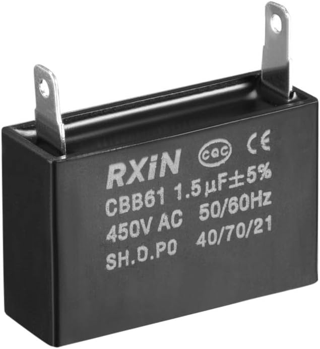 uxcell Ceiling Fan Capacitor CBB61 1.5uF 450V AC Single Insert Metalized Polypropylene Film Capacitors 36.5x11x24.5mm for Water Pump Motor Generator