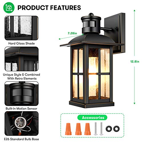Motion Sensor Outdoor Light - Advanced Dusk To Dawn Exterior Lantern Fixtures Wall Sconce, Waterproof Porch Light Fixtures Wall Mount For Entryway Garage, Anti-Rust 100% Aluminum #TOP6