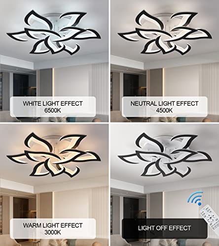 Meixisue Ceiling Light Fixture Modern Black Led Flower Light Fixtures Ceiling Mount With Remote Control For Living Room, Bedroom, Kitchen, Dimmable W31.5 #TOP2