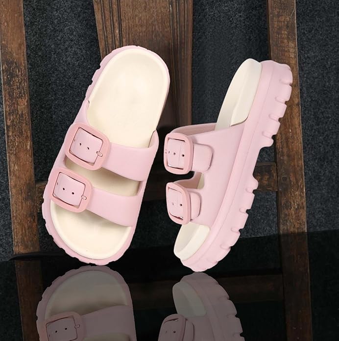 Image of Slipper for Women Men Flip Flop Double Buckle Pillow Sliders EVA Flat Sandals for Girls Boys Soft Open Toe Non Slip Platform Bedroom Outdoor Slippers