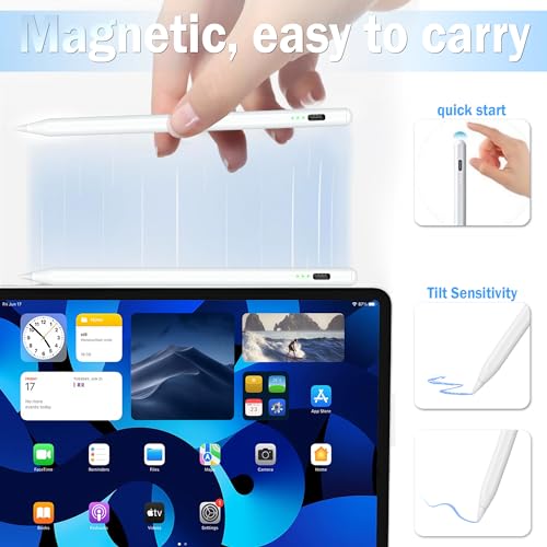 Image of Stylus Pen for iPad, 15 mins Fast Charging Apple iPad Pencil with Palm Rejection, Tilt Sensitivity, Work for 2018-23 iPad Air 3 /4 /5, iPad mini 5 /6, iPad 6 /7 /8 /9 /10, iPad Pro 11 inch and 12.9 inch (White)