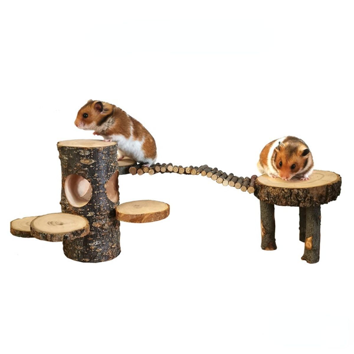 Juguete de plataforma de madera para hámster, escalera de madera segura para actividades de parque infantil para mascotas, conejillo de indias, puente de escalada, escondite de hámster