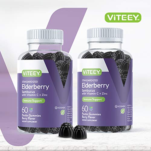 Sambucus Black Elderberry Gummies [3 In 1 Immune Booster] Plus Zinc & Vitamin C - Herbal Dietary Supplements, Plant Based Pectin - Good For Adults Teens & Kids - Berry Flavored Gummy [60 Count-2 Pack] #TOP1