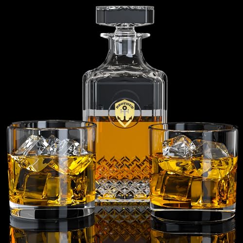 Whiskey Decanter with 2 Glasses,Creative Crystal Whiskey Decanter Set,25oz Bourbon Whiskey Decanter Liquor Decanter for Whisky Lovers,Best Retirement & Birthday Gifts for Men Dad