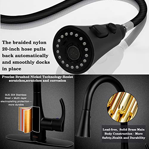 Motion Sensor Automatic Kitchen Faucet Touchless,Soosi Pull Down Kitchen Faucet Single Handle One/3 Hole 3 Setting Sprayer Matte Black Solid Brass Kitchen Faucets Spot Free Lead-Free, Stainless Steel #TOP5