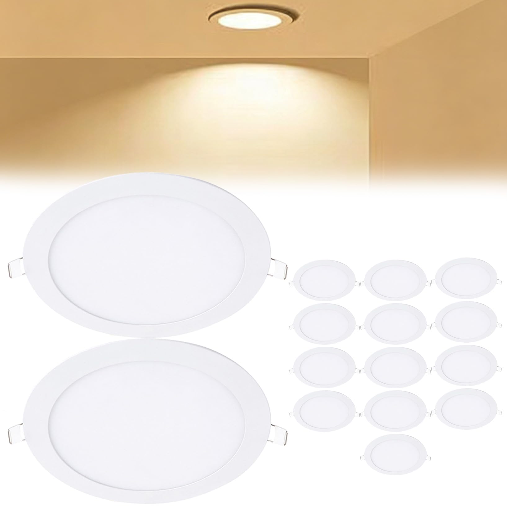 VOGHMOLD 9W Ultra Slim LED Downlight 6 inch, 3000K Recessed Ceiling Light, Cut Φ130-140mm, AC85-265V Flush Mount Spotlights Aluminum Round Panel Lights for Office Hallway, 15 Pack