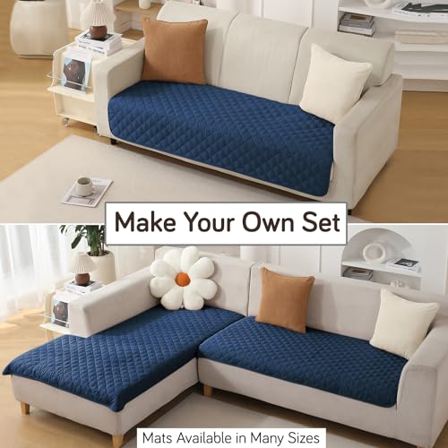 Image of HOKIPO Polyester Quilted Waterproof Sofa Cover Mats For 1 /2 /3 Seater Sofa And L Shape. Make Your Own Sofa Cover Set, Mat Length 81(D) X 90(L) Cm, Navy Blue (Ar-4964-W4)