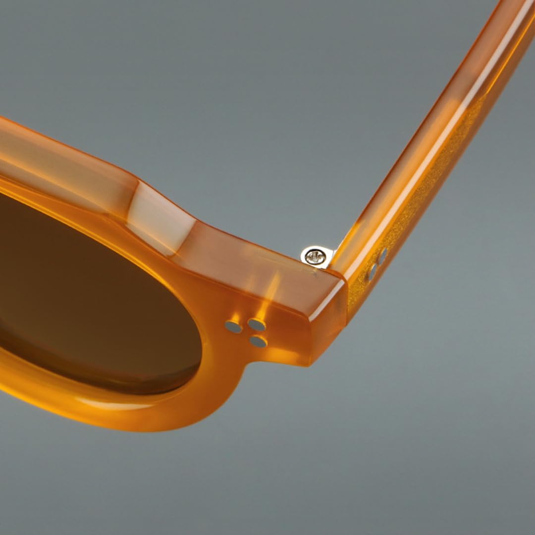 Occhiali da sole rotondi polarizzati in acetato con montatura piccola e protezione UV400 per attività all'aperto.