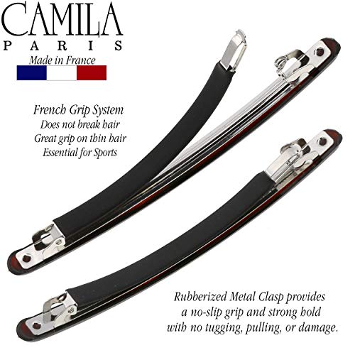 Camila Paris Cp2849 French Hair Barrette Large Tortoise Shell, Long Skinny Strong Hold Grip Hair Clips For Women, Thin Rubberized Automatic Clasp No Slip Styling Girls Hair Accessories, Made In France #TOP5
