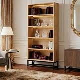 LOVEZOE 5 Tier Bookshelf with LED Lights, Tall Bookcase for Home Office Living Room, Particle Board and Metal Frame, Closed Back, 31.5” W x 11.81” D x 70.87” H