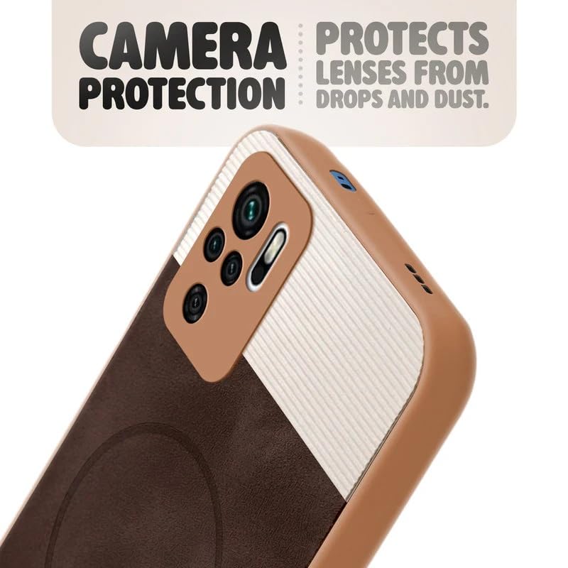 Image of Bintage case Macc-Safe Design Hard Light Weight Back Case | Soft Border Camera Protect | Dual PU Leather Finish Back Cover Compatible for Mi REDMI Note 11 SE - White & Cherry Brown