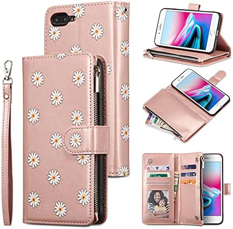 UEEBAI Wallet Case for iPhone SE 2022 5G/iPhone 7/iPhone 8/iPhone SE 2020, Premium PU Leather Magnetic Handbag Zipper Case Kickstand Card Slots Wrist Strap Flip Cover for iPhone SE3/SE2 - Black