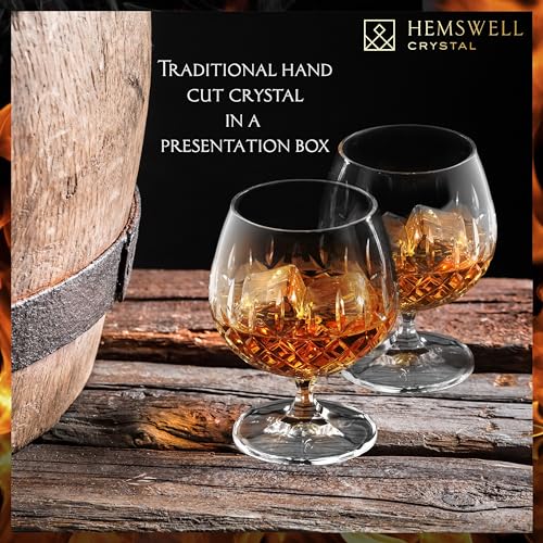 image for Hemswell Crystal Brandy Snifter Glasses Set of 2 - Small Cut Glass Gob