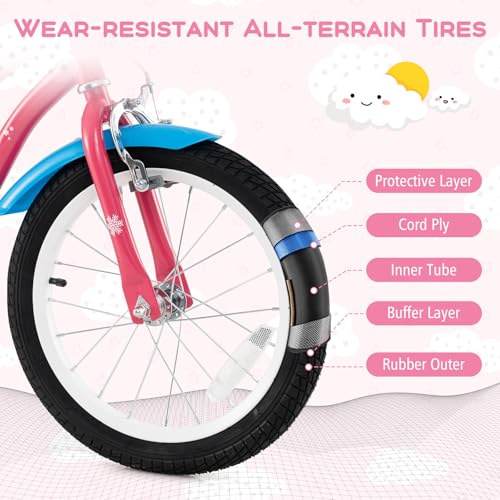 Image of BABY JOY Girls Bike with Streamers & Doll-Seat, Kids Bike for 3-8 Years Old