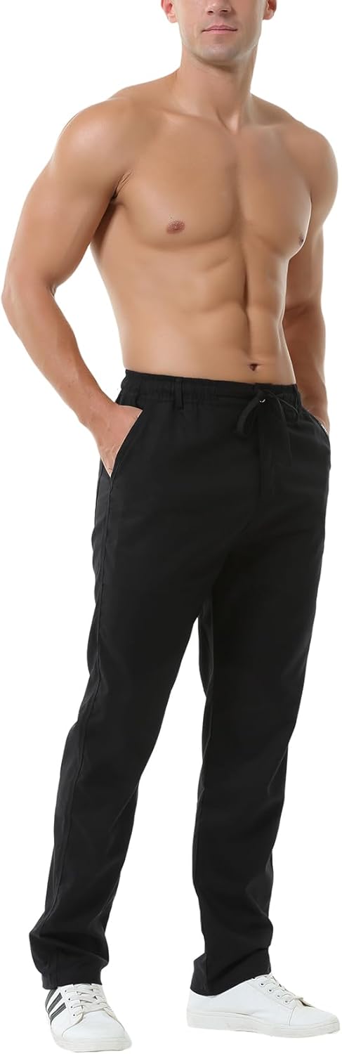 Hoerev Linen Cotton Casual Trousers Pants Drawing String Zipper Closure - Image 2