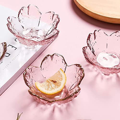 Glass Seasoning Dishes, 6 Pcs Cherry-Blossom Tea Bag Holders,Pink Flower Snack Dip Bowls,Sakura Shaped Sushi Sauce Dishes Candle Holders,Glass Sakura Shape Small Seasoning Dishes Dipping Bowls (E8P9) #TOP3