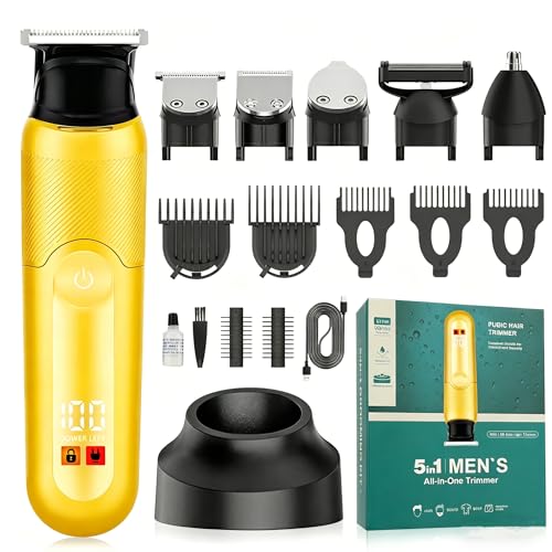 SUNNOW Electric 5-in-1 Body Hair Trimmer - Groin Trimmer Beard Trimmer- Wet/Dry Shaver Groomer, Waterproof with LED Light for Men Home Barber