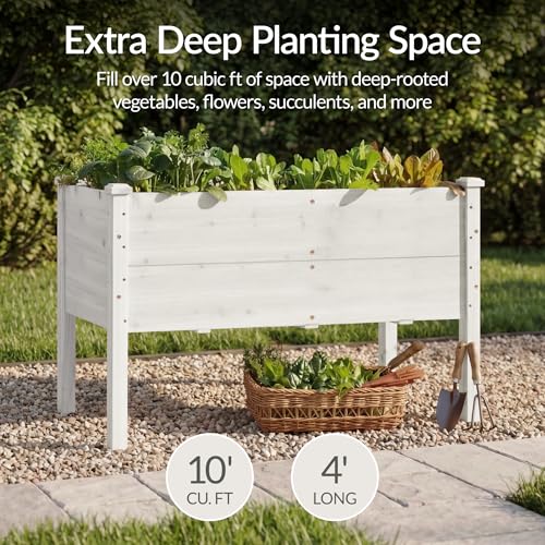 Image of Best Choice Products 48 inch x 24 inch x 30 inch Raised Garden Bed with Extra Deep 16 inch Depth, Elevated Wood Planter Box Stand for Backyard, Patio, Balcony, Natural Fir Wood - White