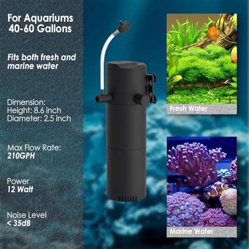 Vcraze 3-Stage Internal Aquarium Filter 210Gph Turtle Filter In-Tank Filter Dual Water Outlet & Aeration thumb #5