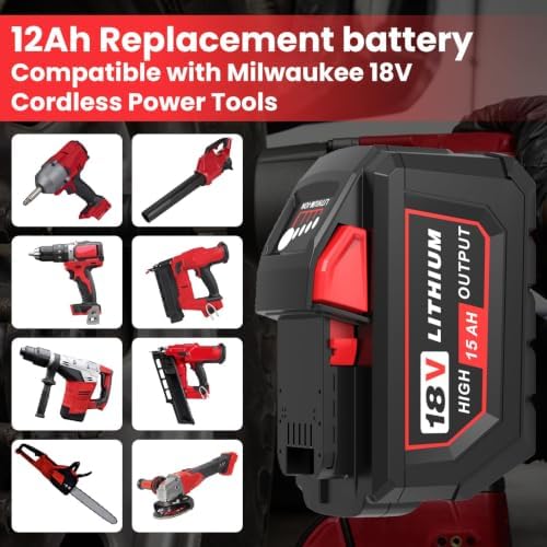 2Packs Extended 15Ah High Output Replacement for Milwaukee 18V Battery - 3