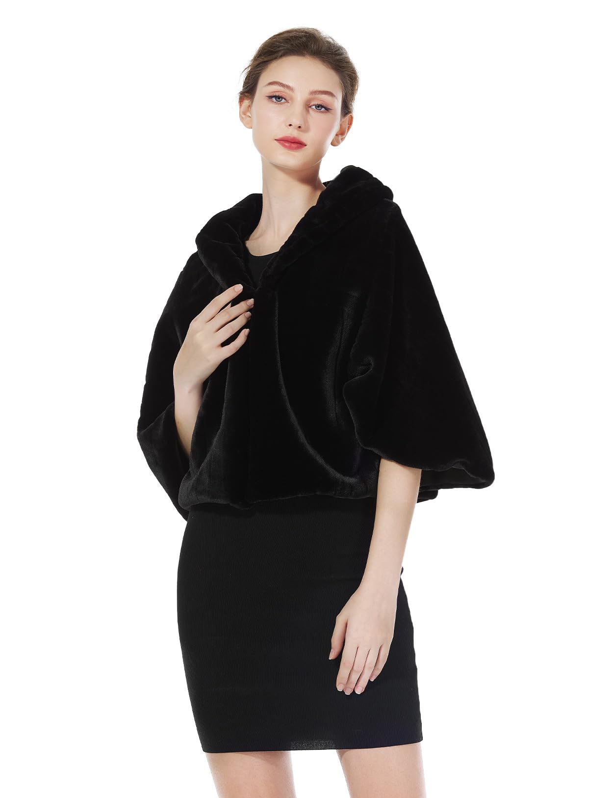 BEAUTELICATE Cape Boléro Veste De Femme Mariage Hiver Étole Châle en Fusse Fourrure sur Robe De Soirée Mariée Demoiselle d'honneur