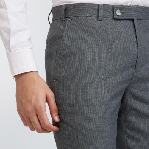 Image of Raymond Men Slim Fit Structure Pattern Polyester Blend Flat Front Formal Trouser Dark Grey