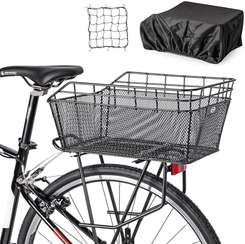 Rear Bike Basket - Bicycle Rear Basket with Cargo Net and Waterpr...