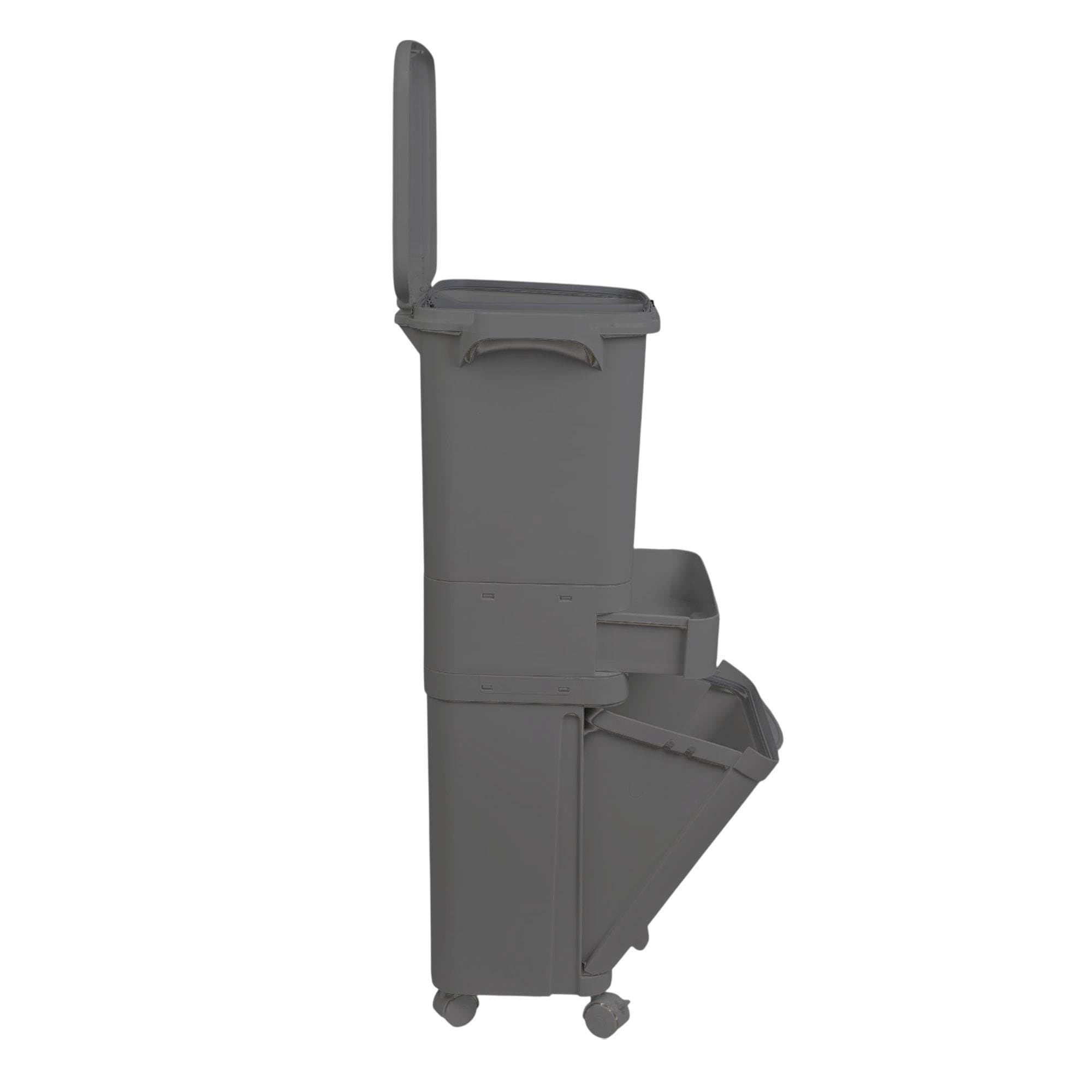 Papelera de reciclaje de clasificación selectiva con pedal, ruedas y asa de triple compartimento de 42L (24L + 4L + 14L) gris antracita
