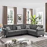 L-Shaped Reversible Sectional Couch 106''x83‘’, Melpomene Small Size Scandinavian Shelter Arm Corner Sofa for Living Room Clearance with Convertible Chaise Lounge (Darker Grey)