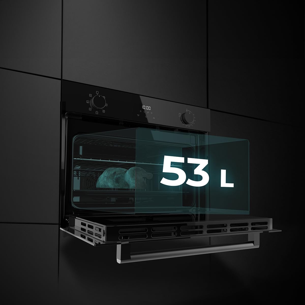 Cecotec Forno Incasso Multifunzione 53L Bolero Hexa M224500 Glass Black A. 2600W, 7 Funzioni con Grill, Defrost, Steam Assist, Basso Consumo, Facile Pulizia, Controllo Tattile, Ventilatore