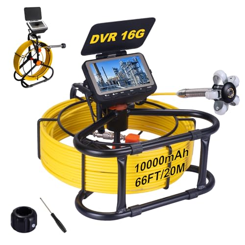 SYANSPAN Sewer Camera 66ft,Drain Pipe Camera HD 4.3in Screen DVR 23MM Plumbing Snake Borescope with 12pcs LEDs Light, IP68 Sewer Inspection borescopes for Plumber(66ft/20M)