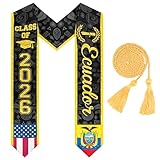 Zrycn Ecuador & USA Graduation Stole Sash Scarf 2PCS, Ecuador Flag Class of 2026 for Study Abroad International