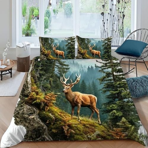 Housse de couette King avec fermeture éclair imprimé 3D cerf - 3