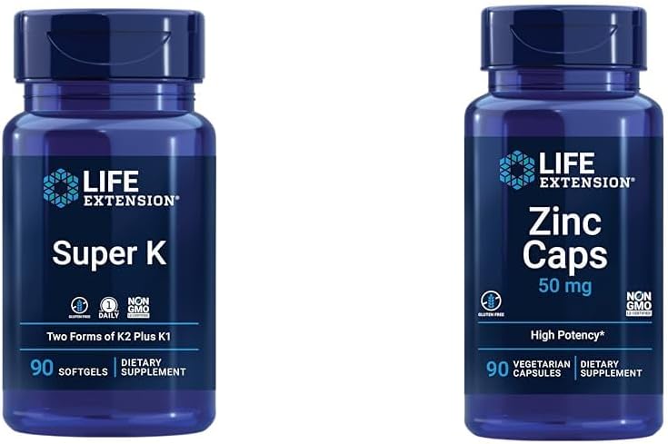 Life Extension Super K, Vitamin K1, Vitamin K2 mk-7, Vitamin K2 mk-4 & Zinc Caps, zinc 50 mg, zinc Citrate, Support The Body's Immune defenses