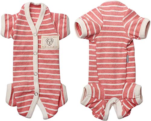 TONY HOBY 犬避妊術後服 男女別け 半袖 4足 背中開き 犬用パジャマ シンプルなストライプ柄 100%コットン生地 小型犬術後ウエア 季節を問わず