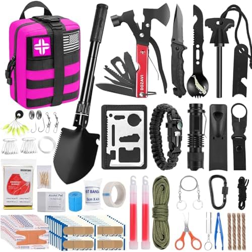 Gift for Men Dad Husband Christmas,142 Pcs Survival Kit and First Aid Kit, Professional Emergency Kits Survival Gear and Equipment with Molle Pouch, Camping Essentials for Men Women Outdoor Adventures