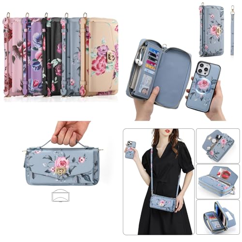 Étui pour iPhone 11 violet en cuir amovible avec rabat multi-portefeuille et motif floral - 5