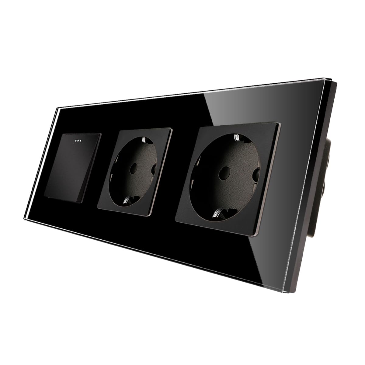 CNBINGO Solecke Doble con interruptor de luz, con placa de vidrio, moderno interruptor de pared Negro de vidrio cristalino, con material fluorescente, interruptor de 1 bandas de 1 vía, 10A 250V