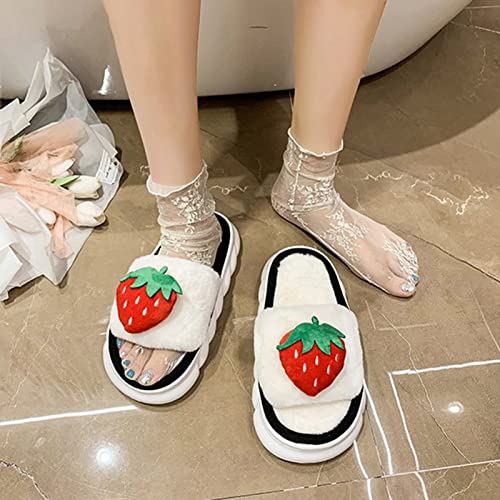 Fuzzy Colorful Fruits House Slippers Soft Plush Furry Open Toe Cozy Winter Comfy Breathable Sandals Thick Soled Shoes for Women and Girls3