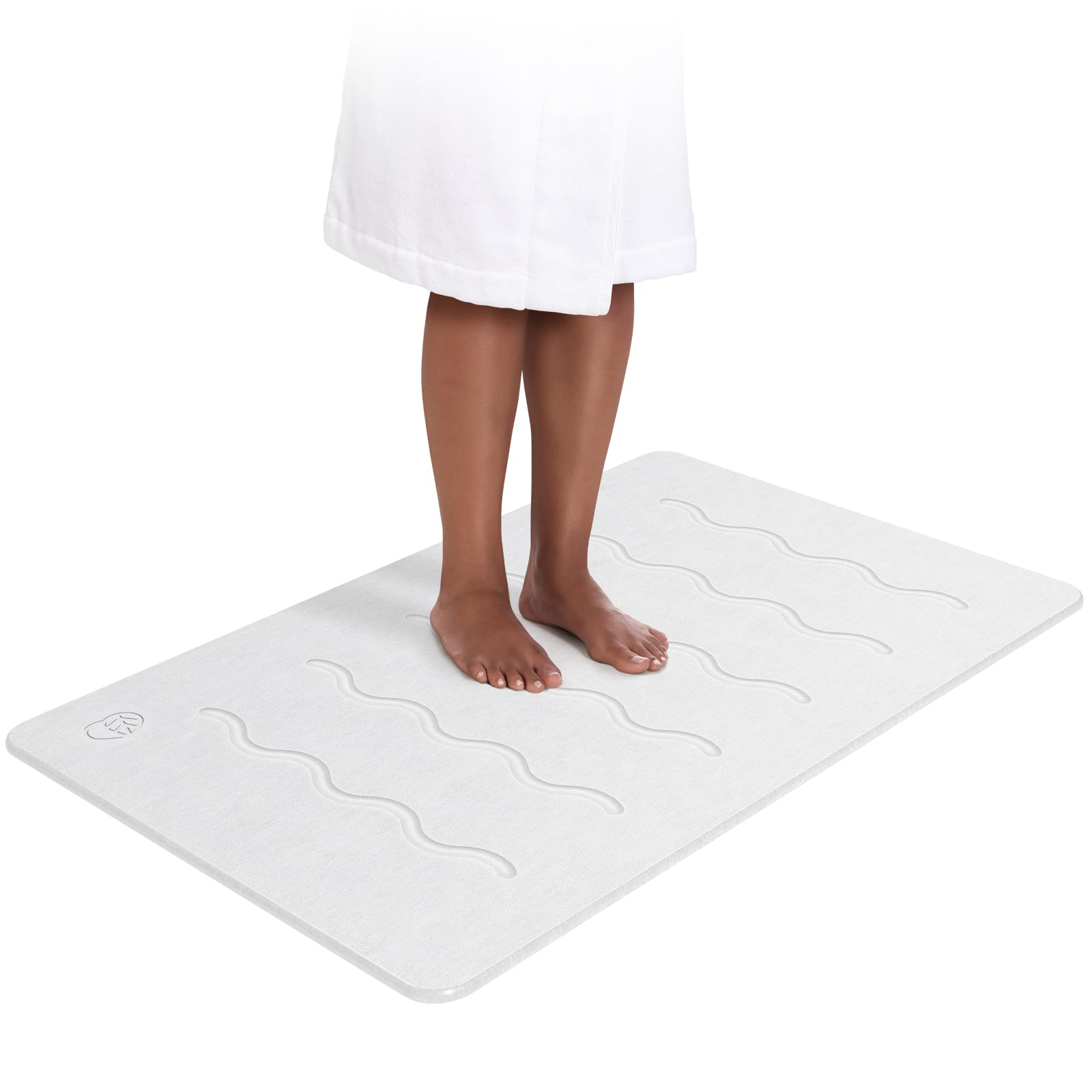 OTHWAY 32"x 20" Stone Bath Mat Large, Diatomaceous Earth Bath Mat for Bathroom, Quick Drying Long Bath Mat Stone Absorbing, Non-Slip Diatomite Hard Stone Shower Mat Instant Dry(White Grey)