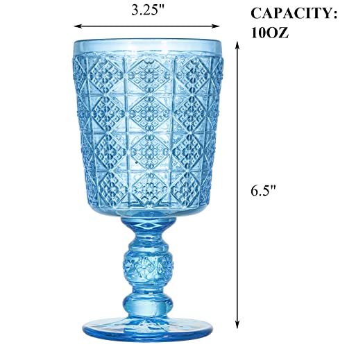 Tebery 4 Pack Blue Wine Glasses Goblets Vintage, 10Oz Colored Beverage Stemmed Glass Cups, Iced Tea Beverage Footed Glasses Set For Dinner Party, Bar, Restaurant #TOP1