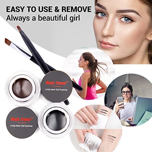 Music Flower Eyeliner, negro y marrón Waterproof larga duración Gel Eyeliner, Con 2 brochas, maquillaje de ojos fácil de aplicar y maquillaje fácil de quitar, 3 g, paquete 2 en 1 - imagen 6