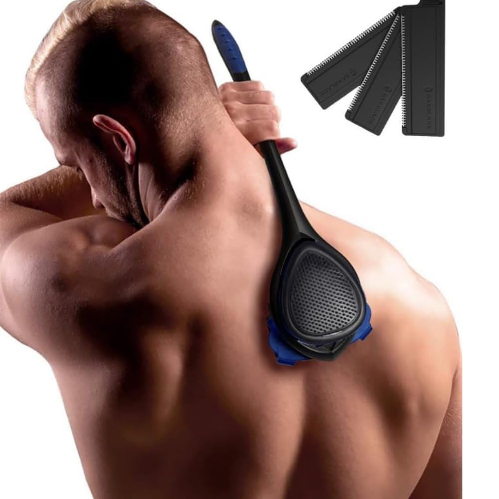 BakBlade 3.0 Stealth - Men's Back Shaver Extra Long 23 Inch Ergonomic Handle Close, Painless Shave The Ultimate Men's Back Hair Trimmer + 3 Extra Back Blade Refills