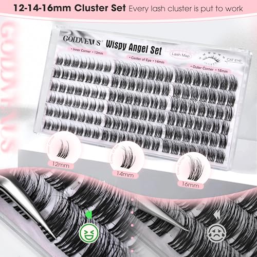 Image of Wispy Natural Lash Clusters 12-14-16mm CC Curl DIY Cluster Eyelash Extensions for Clean Makeup, Individual False Eyelashes Cat Eye Lash Clusters