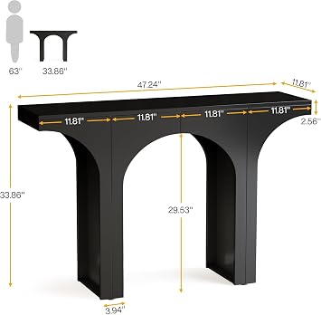 Tribesigns Black Console Table, 47-Inch Entryway Console Table, Wood Sofa Table Behind Couch with Arched Base, Narrow Hallway Table, Modern Foyer Accent Table for Entrance Living Room
