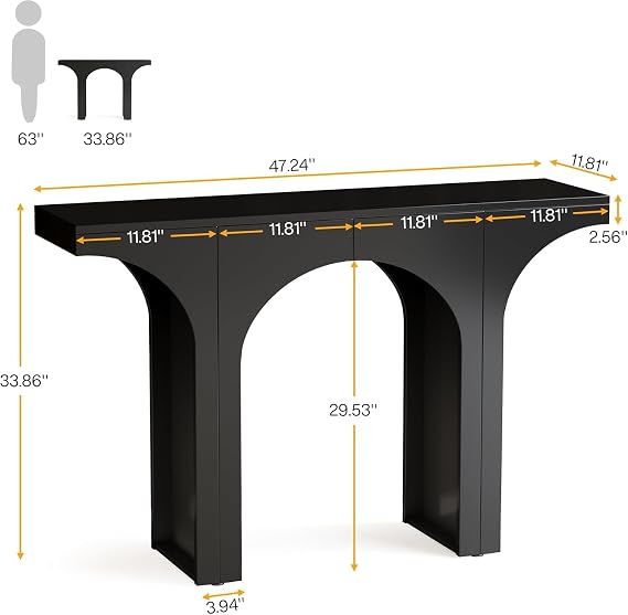 Tribesigns Black Console Table, 47-Inch Entryway Console Table, Wood Sofa Table Behind Couch with Arched Base, Narrow Hallway Table, Modern Foyer Accent Table for Entrance Living Room