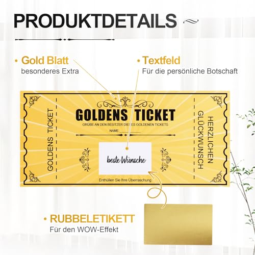 kodivenj Goldenes Ticket Gutschein, 6 Stück, Rubbelkarte zum Beschriften, Geburtstagskarte (C)