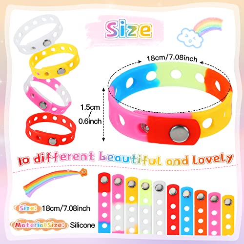 BBTO 100 Pcs Silicone Adjustable Rubber Wristbands Bulk Cute Colored Wristbands with Holes Swimming Identify Shoe Charms for Party Gift Birthday Decor, 10 Color2